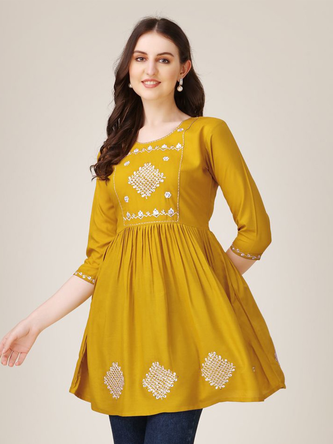 

BERISTON Women Embroidered Peplum Top, Mustard