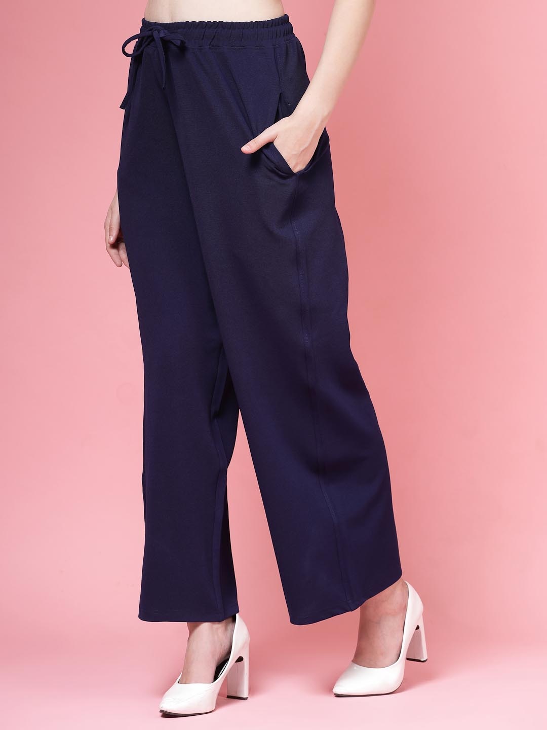

PAUSE SPORT Women Original Loose Fit Wrinkle Free Trousers, Navy blue