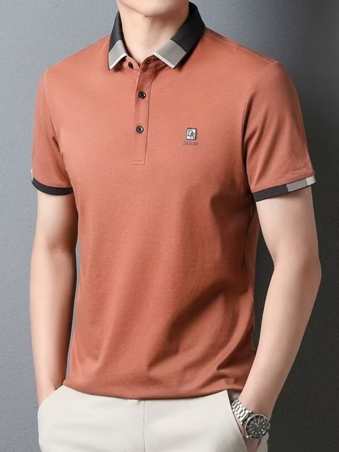 

StyleCast Men Solid Polo Collar Silk T-shirt, Rust