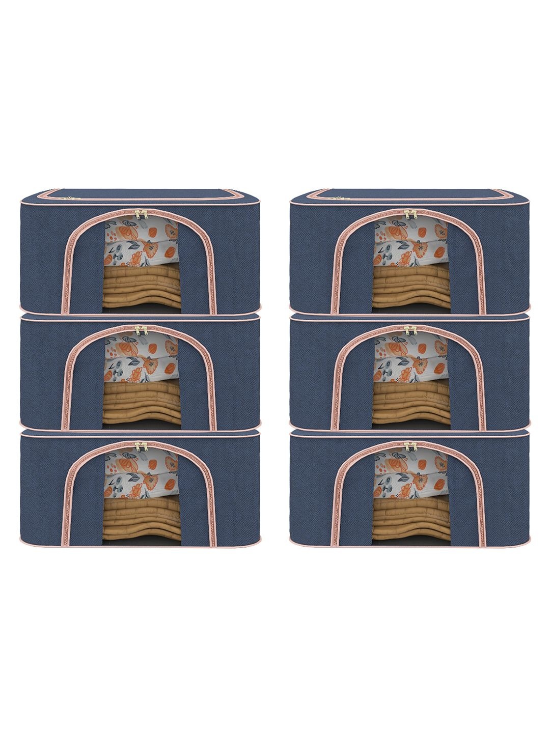 

Kuber Industries Navy Blue & Pink Set of 6 Reusable Drawer Organisers