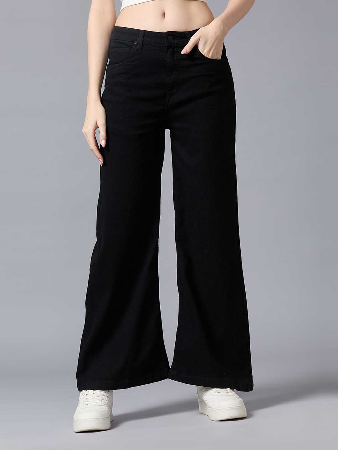 

Rea-Lize Women Wide Leg High-Rise Stretchable Jeans, Black