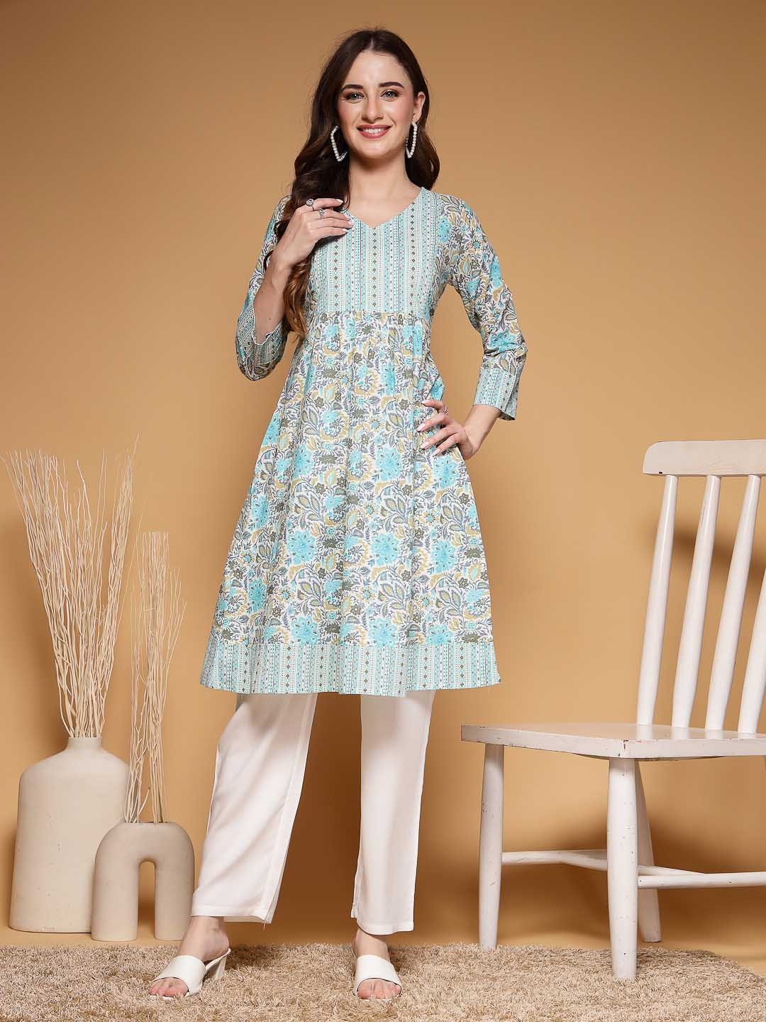 

SUBAGI FASHION Women Floral Printed Thread Work Floral Kurta, Multi