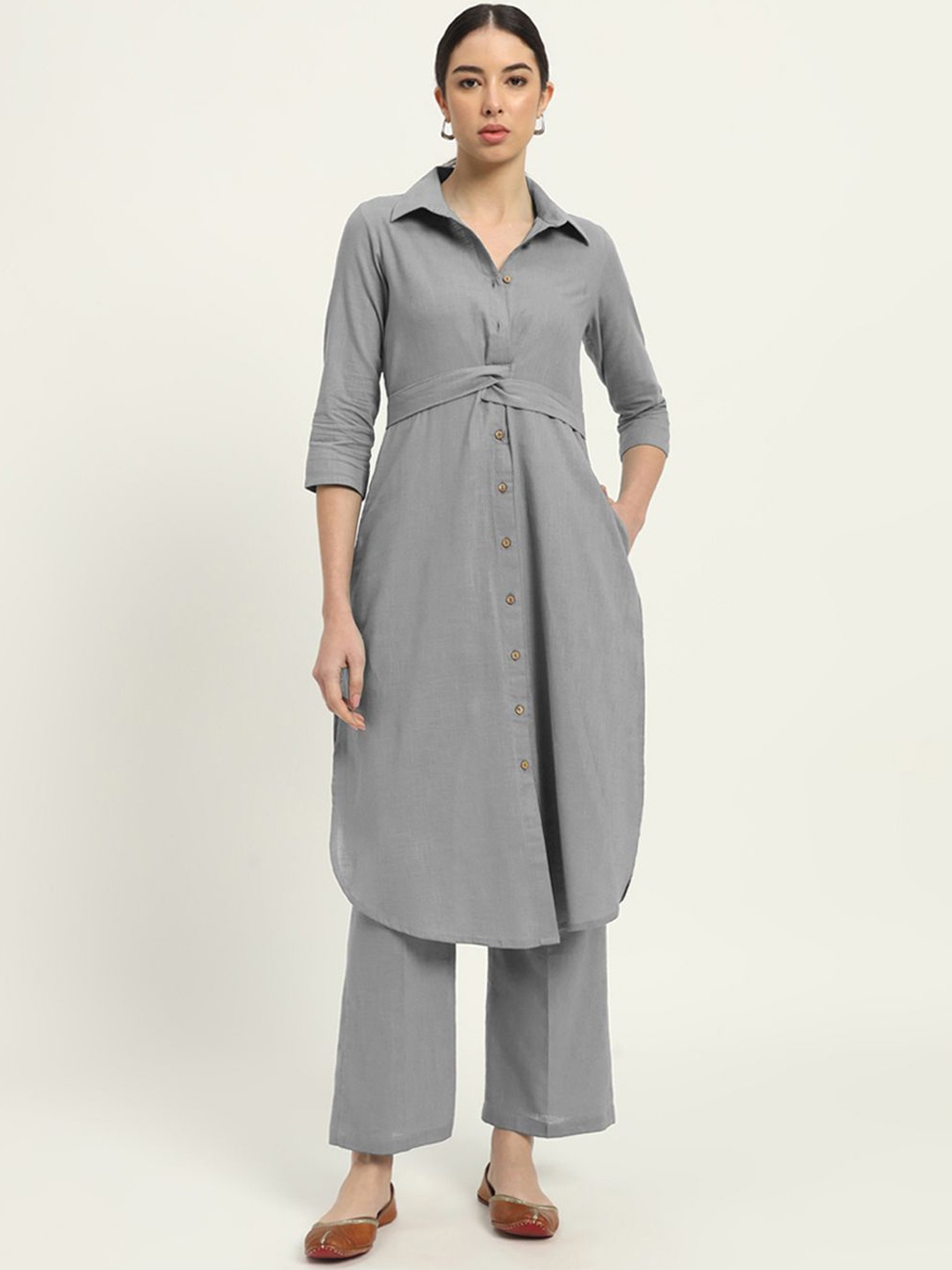 

Thevasa Pure Cotton Tunic With Trouser Co-Ords, Grey