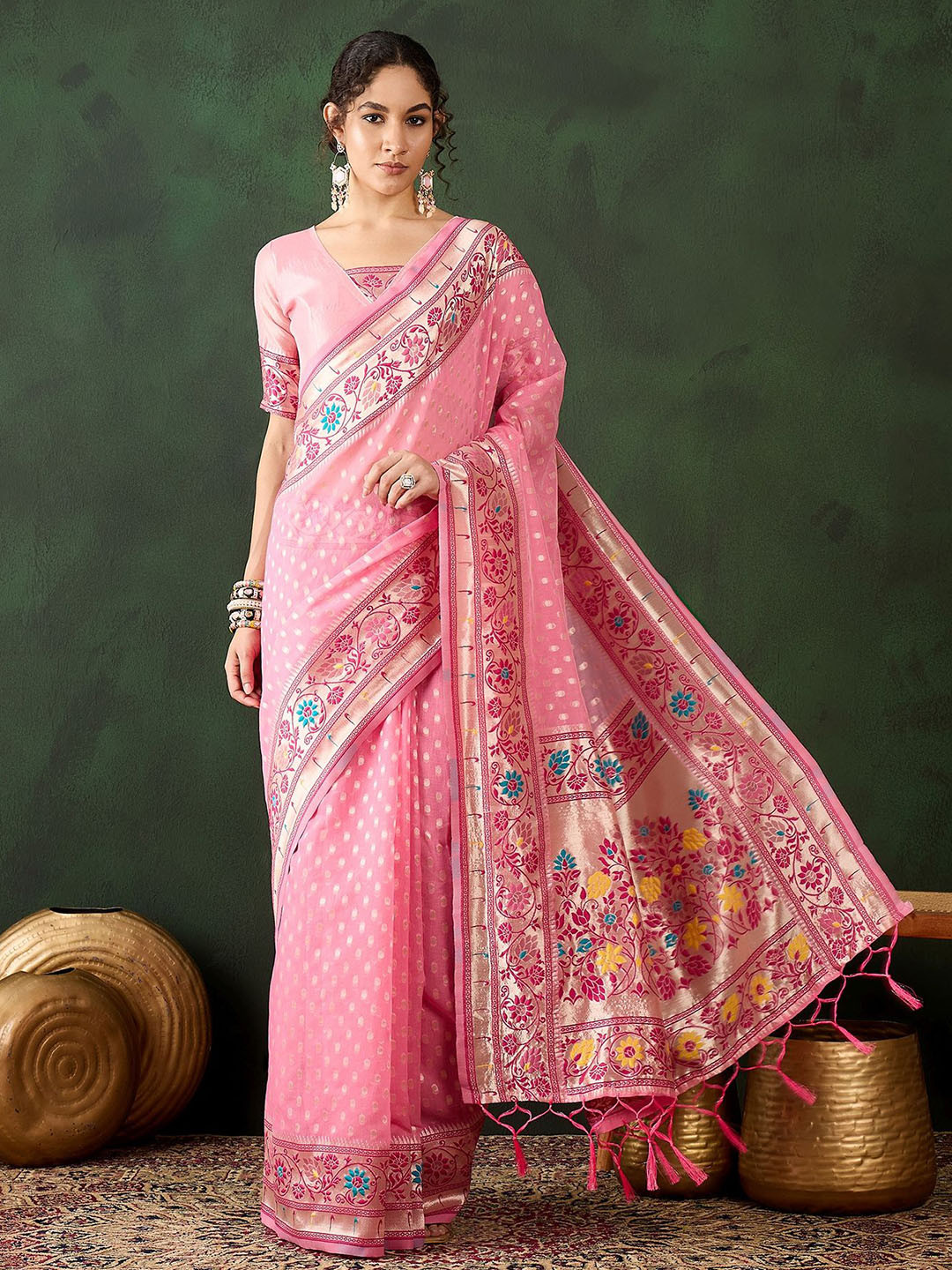 

Mitera Woven Design Zari Banarasi Saree, Pink