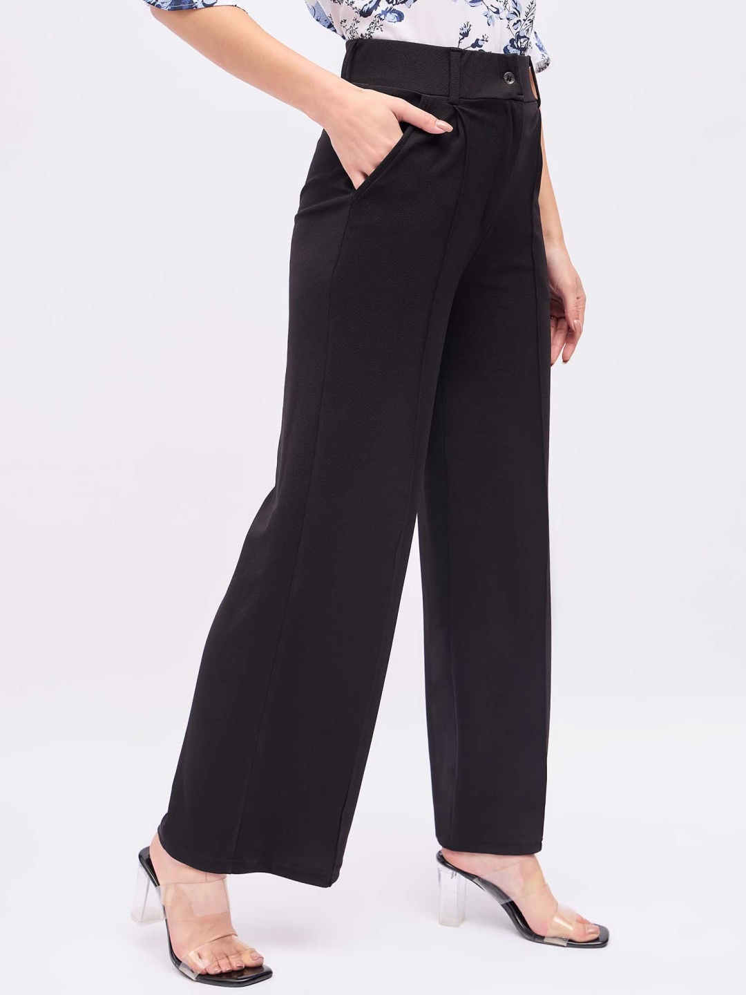 

DressBerry Women Relaxed Straight Leg High-Rise Korean Trousers, Black