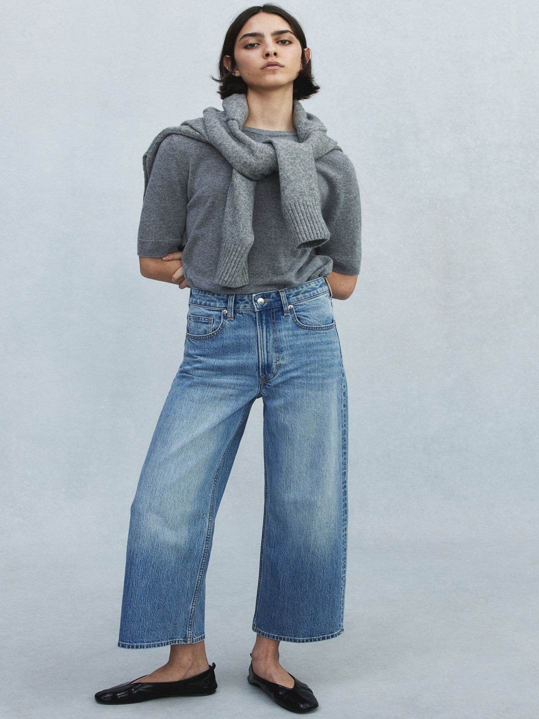 

H&M Wide High Cropped Jeans, Blue