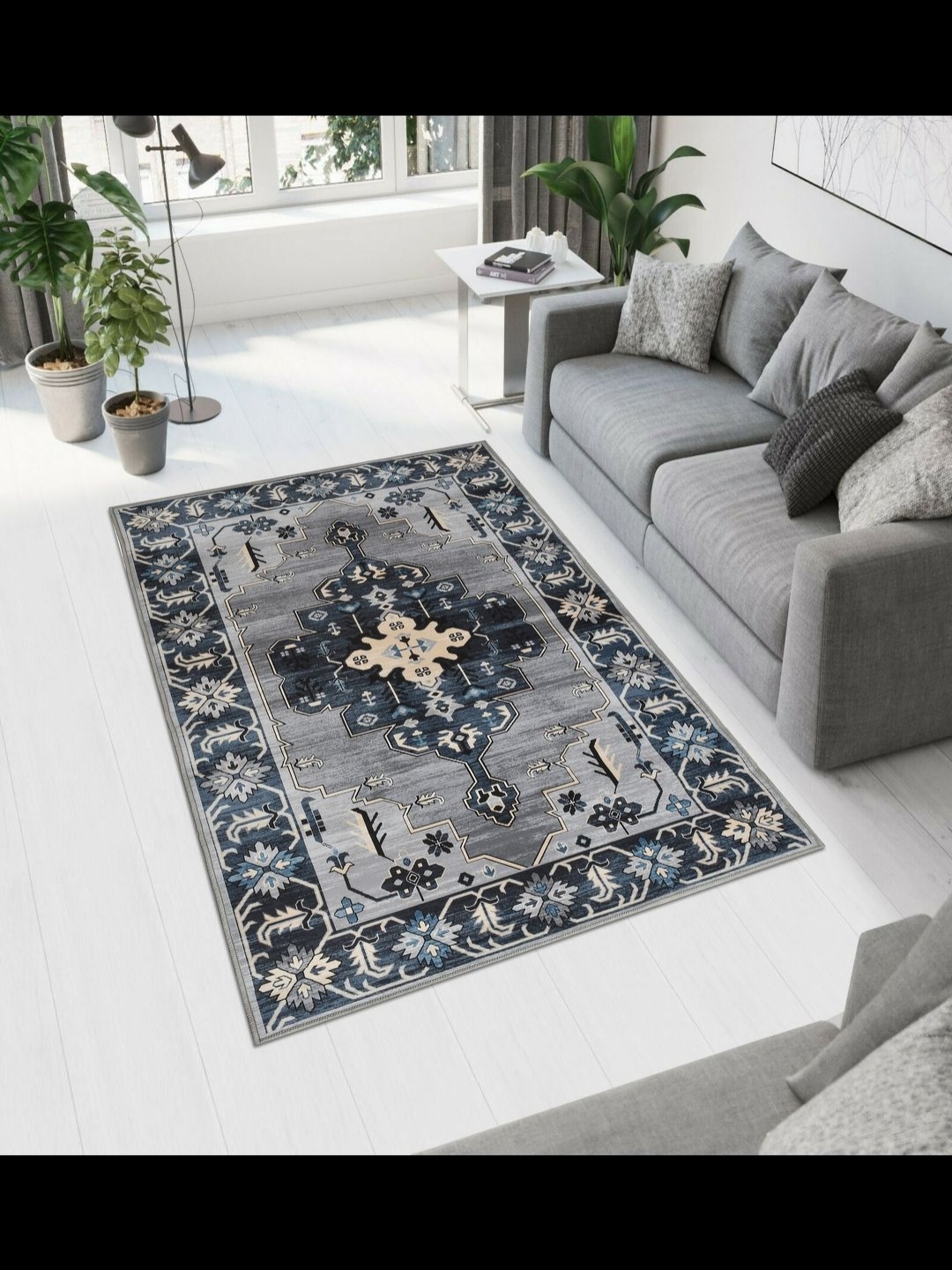 

MAA HOME CONCEPT Grey Ethnic Motifs Anti-Skid Woollen Carpet