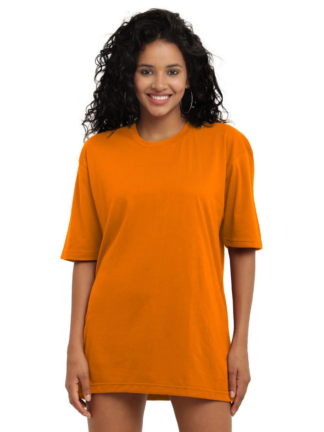 

NOTWILD Women Solid Round Neck Cotton Oversized T-shirt, Mustard