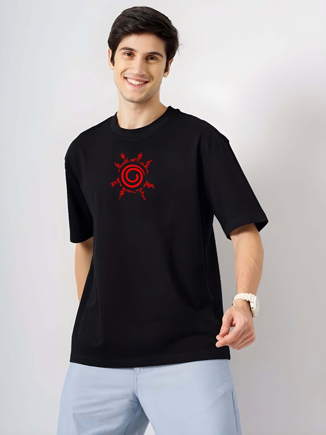 

Krimmple Men Drop-Shoulder Sleeves Pure Cotton T-shirt, Black