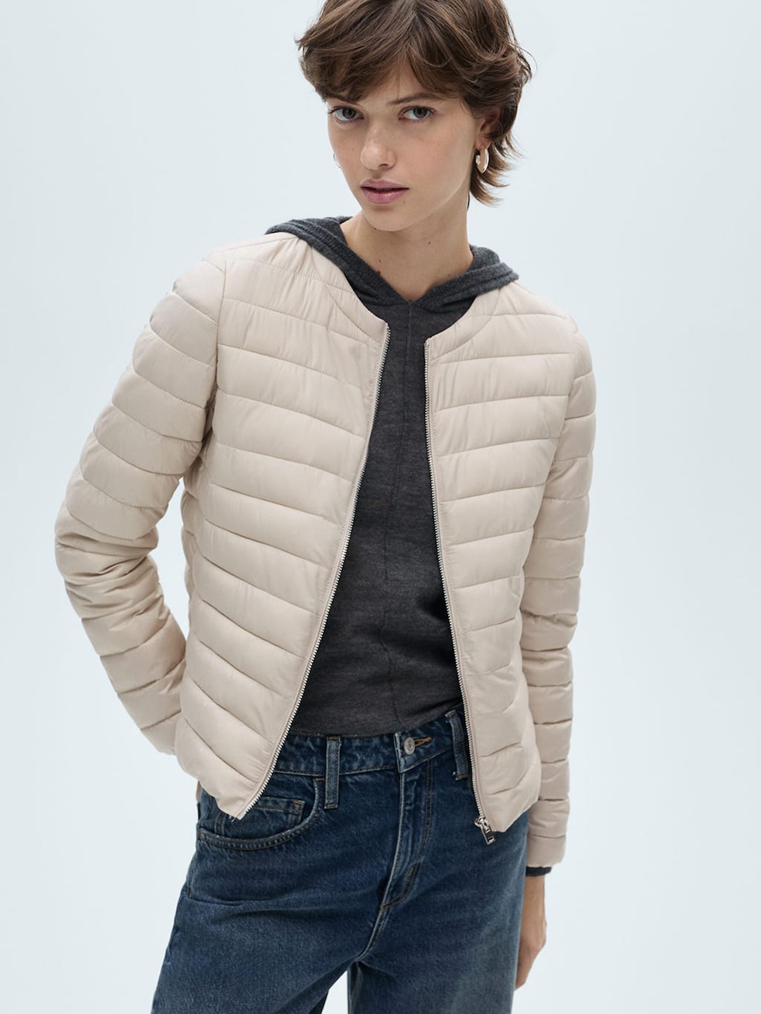 

MANGO Women Solid Padded Jacket, Off white