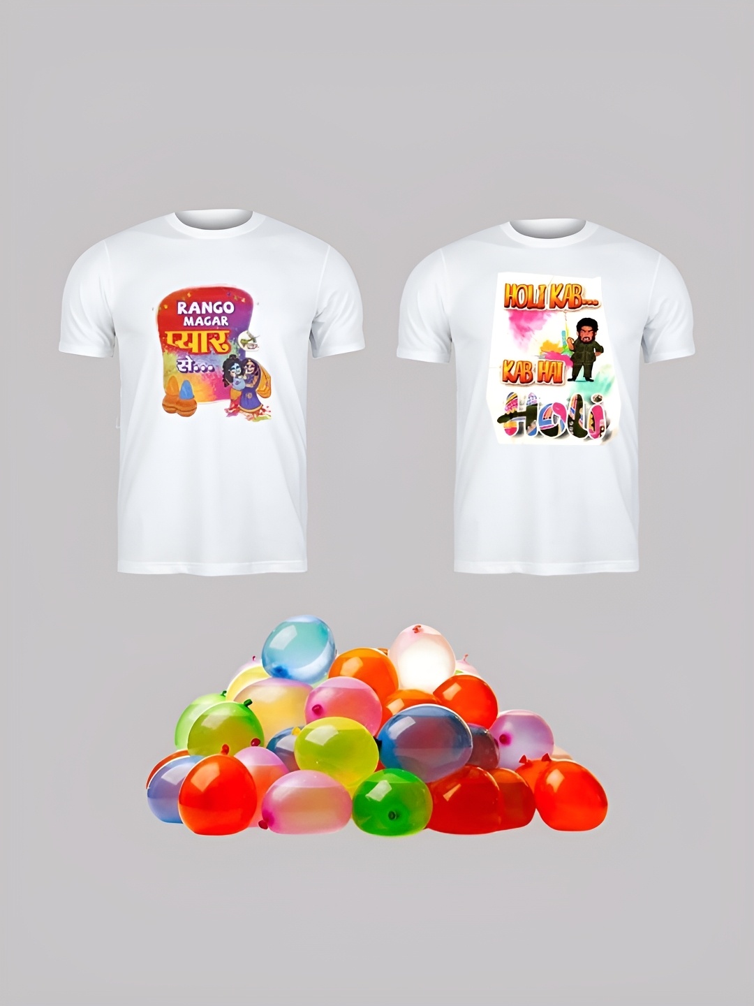 

CraftVatika Kids Pack Of 2 Printed T-Shirt & 200 Water Balloons For Holi Festival, White