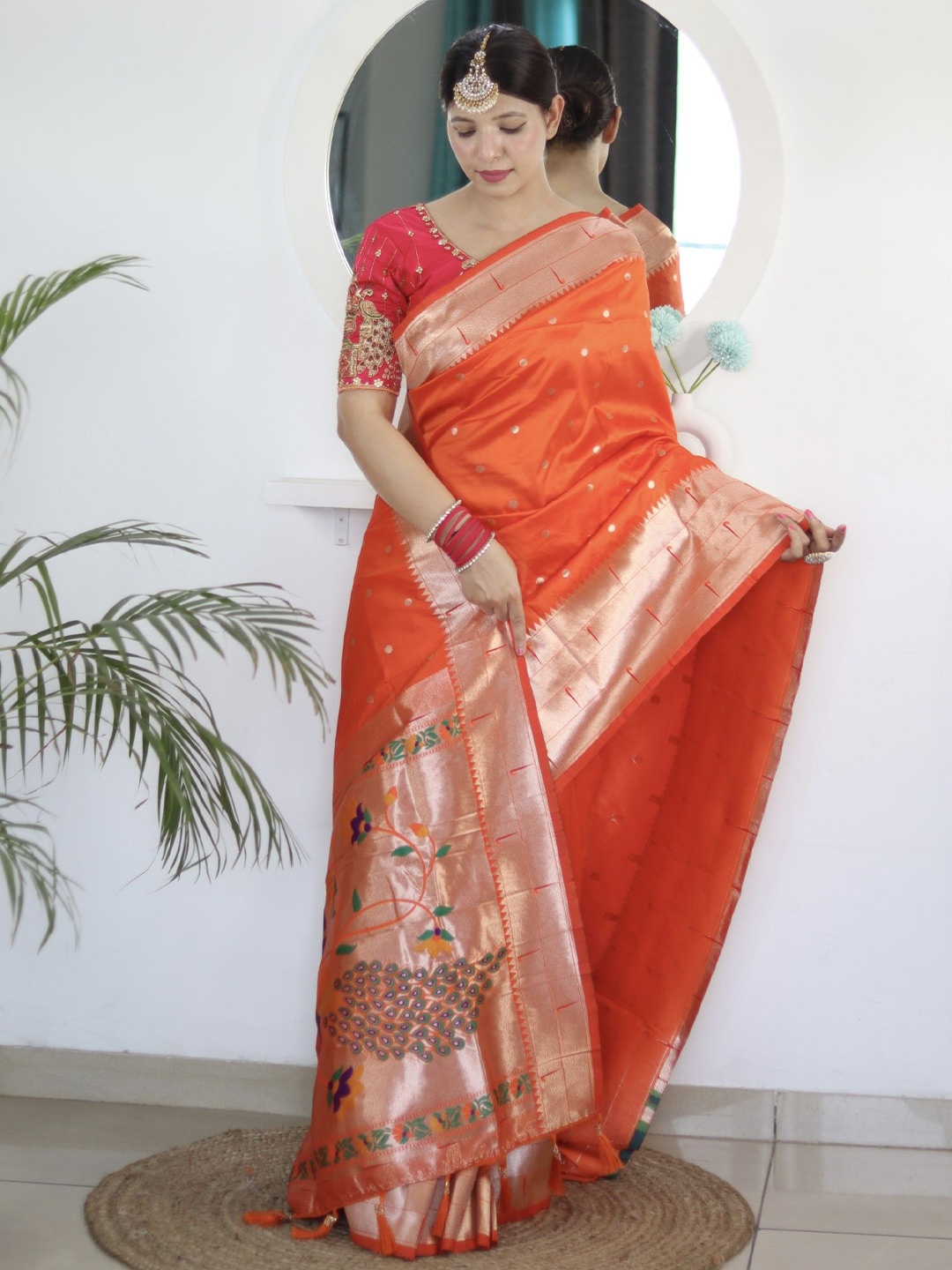 

LeeliPeeri Designer Woven Design Zari Paithani Saree, Orange