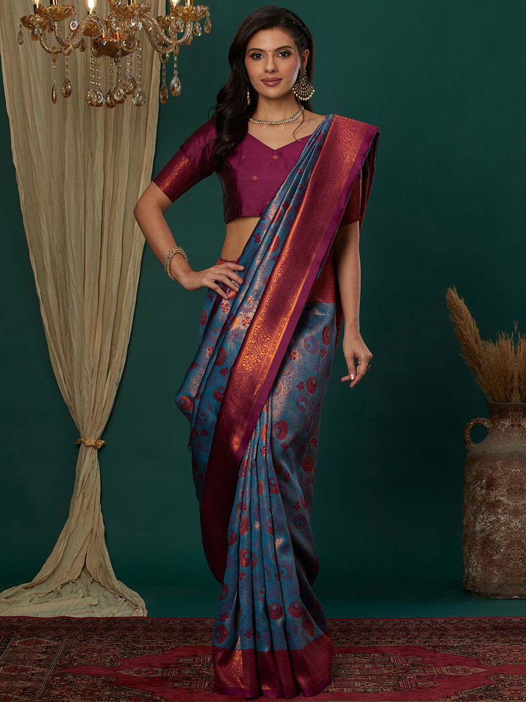 

Mitera Woven Design Zari Banarasi Saree, Blue