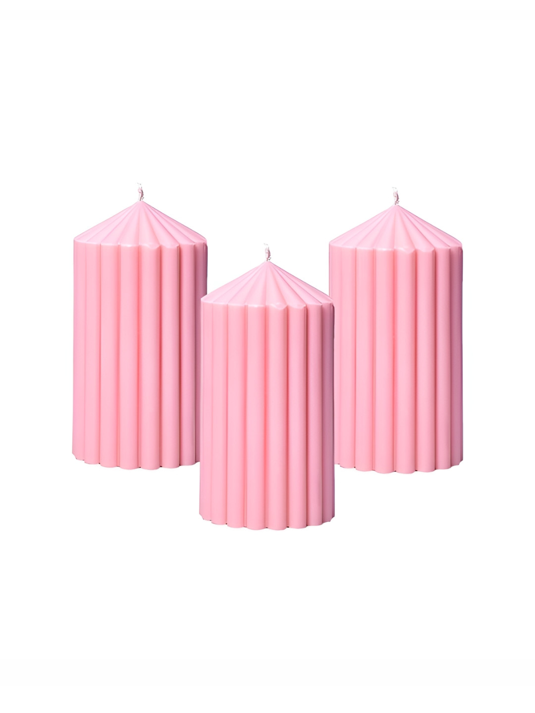 

atorakushon Pink 3 pieces Scented Point Ribbed Pillar Candles