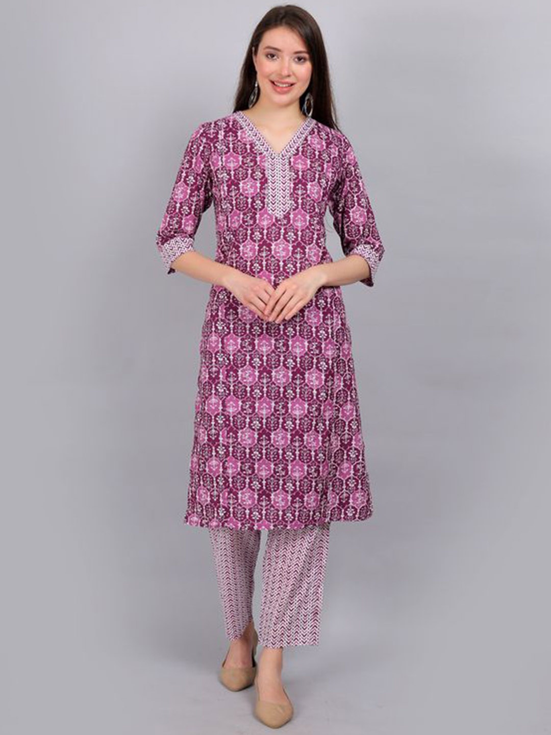 

Moms Ever Women Pure Cotton Straight Feeding Kurta Set, Purple