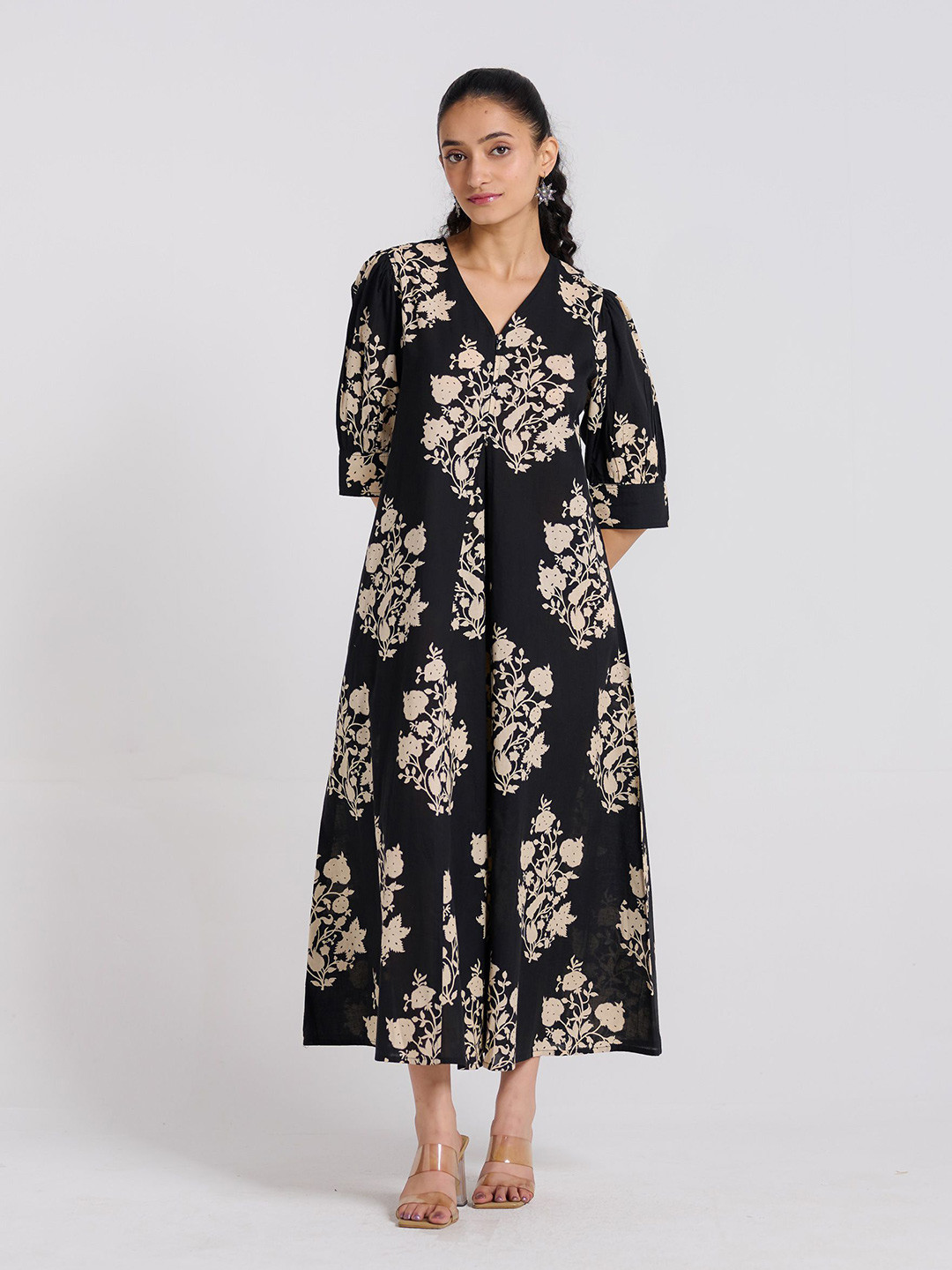 

Rustorange Floral Maxi Dress, Black
