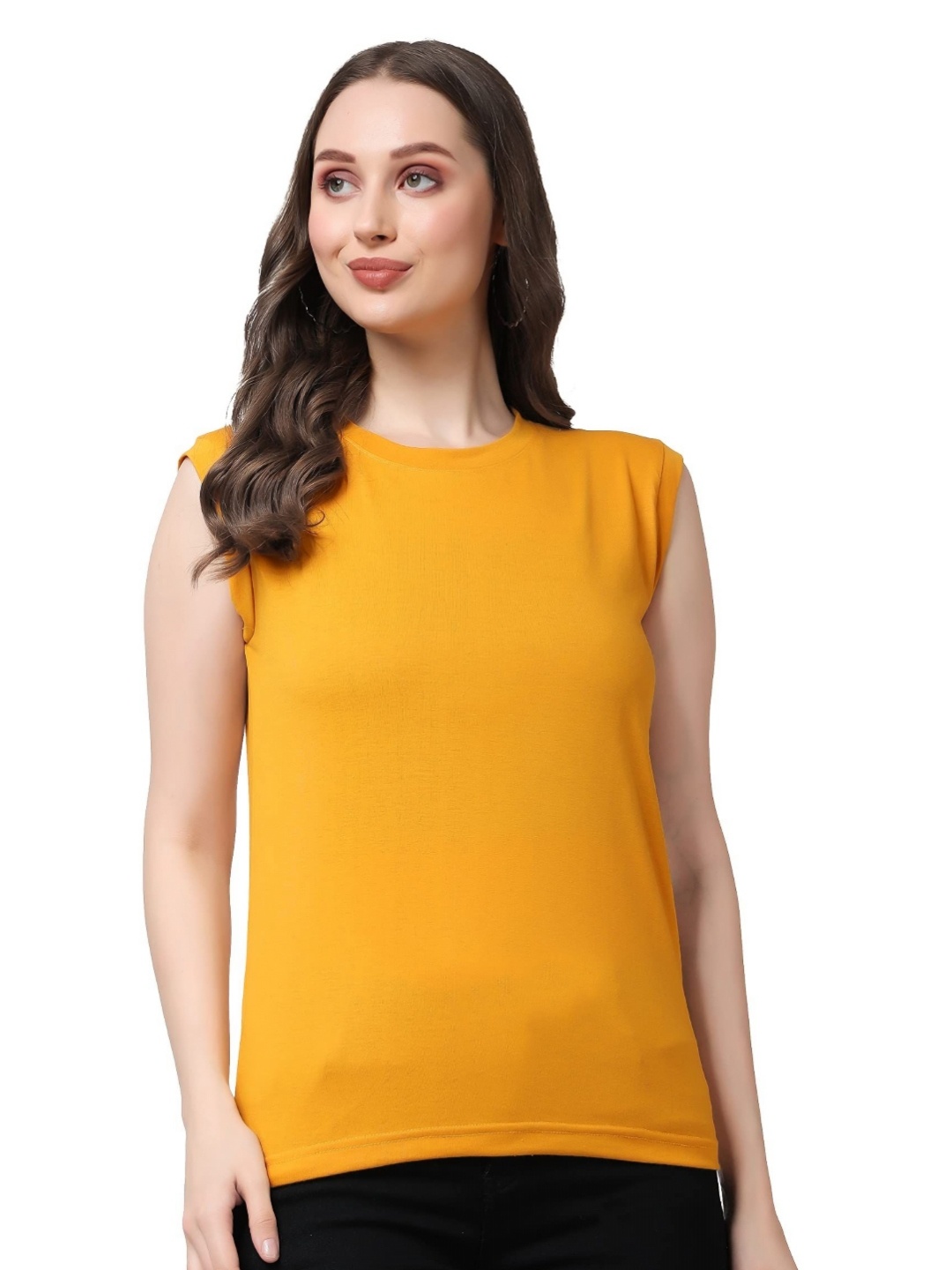 

NOTWILD Women Solid Round Neck Cotton Relaxed Fit T-shirt, Yellow