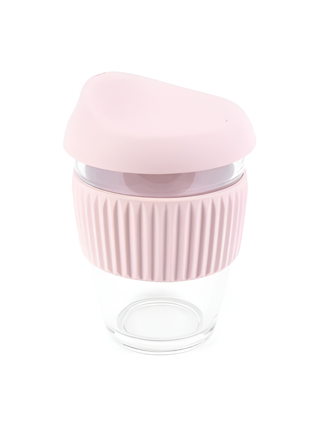 

We3 Pink & Transparent Glass Cup with Lid and Non-Slip Sleeve-300 ml
