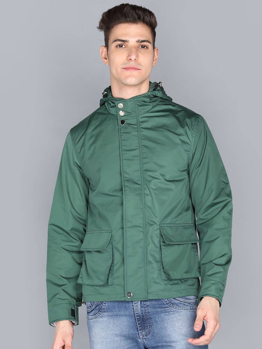 

The Roadster Lifestyle Co. Men Hooded Solid Casual Lightweight Puffer Jacket, Green