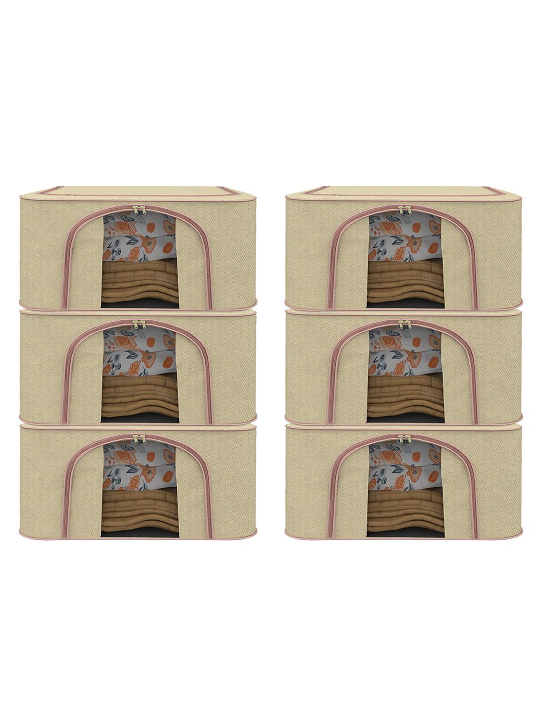 

Kuber Industries Beige 6 Pieces Reusable Drawer Organisers With Handles 66 Ltrs