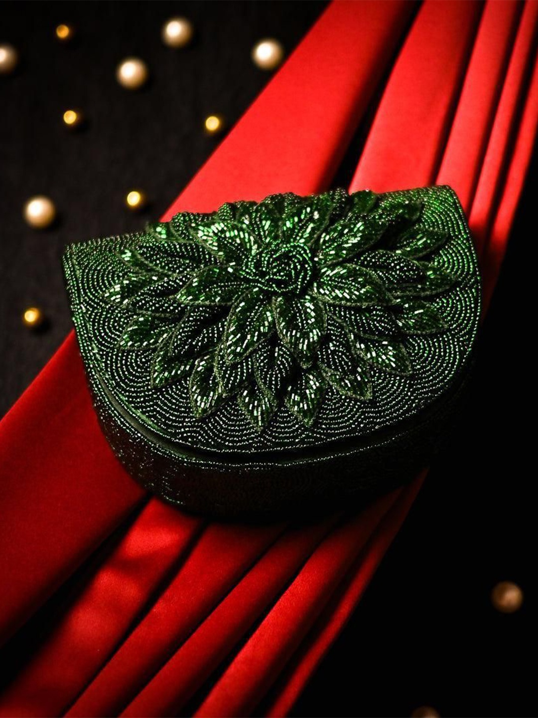 

sugarcrush Embellished Half Moon Clutch, Green