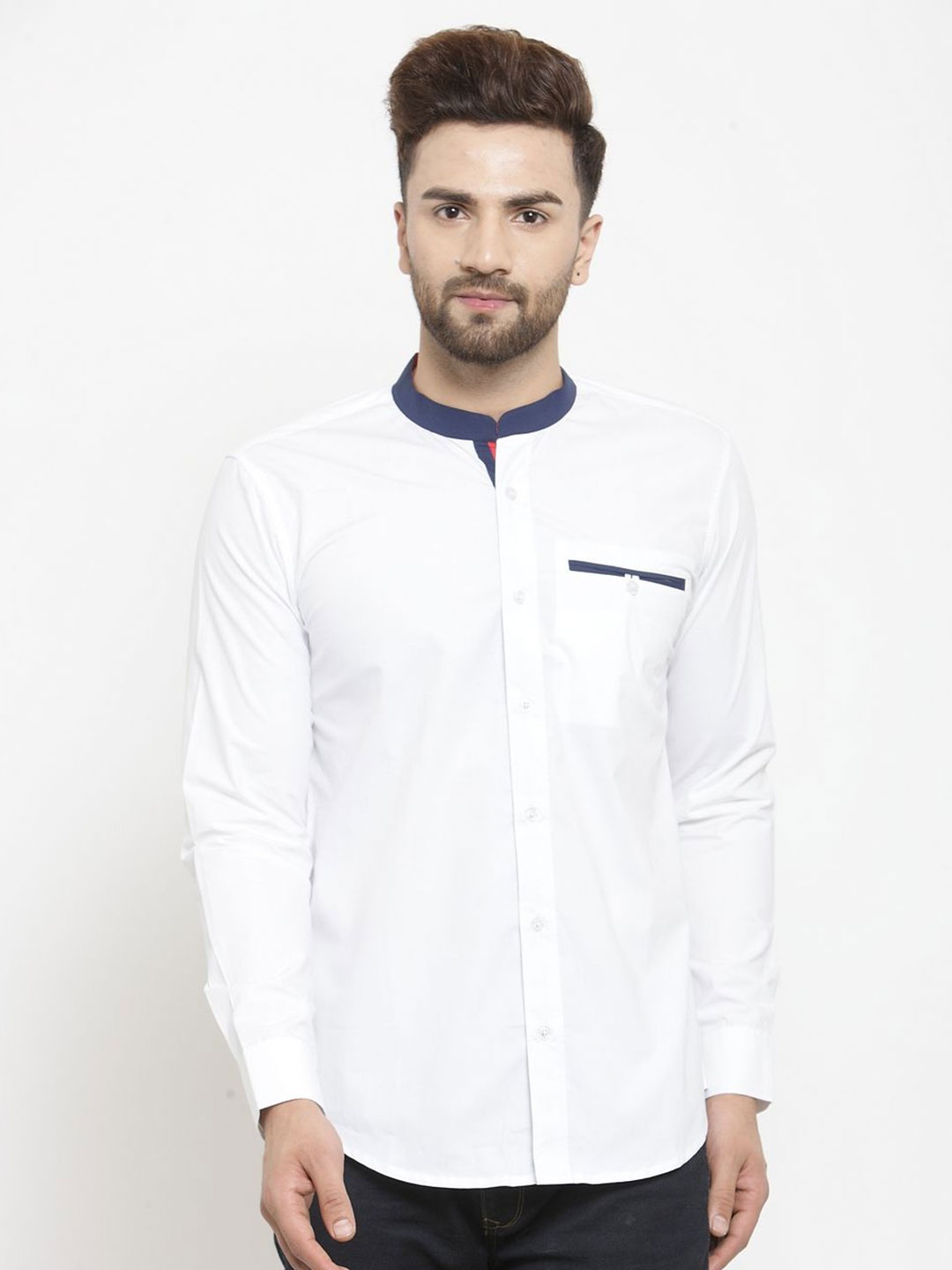 

Moda Rapido Men India Slim Fit Mandarin Collar Solid Cotton Casual Shirt, White