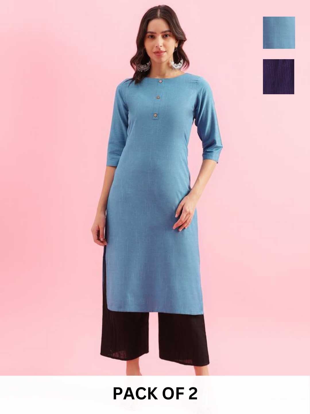 

KALINI Selection Of 2 Boat Neck Straight Kurtas, Blue