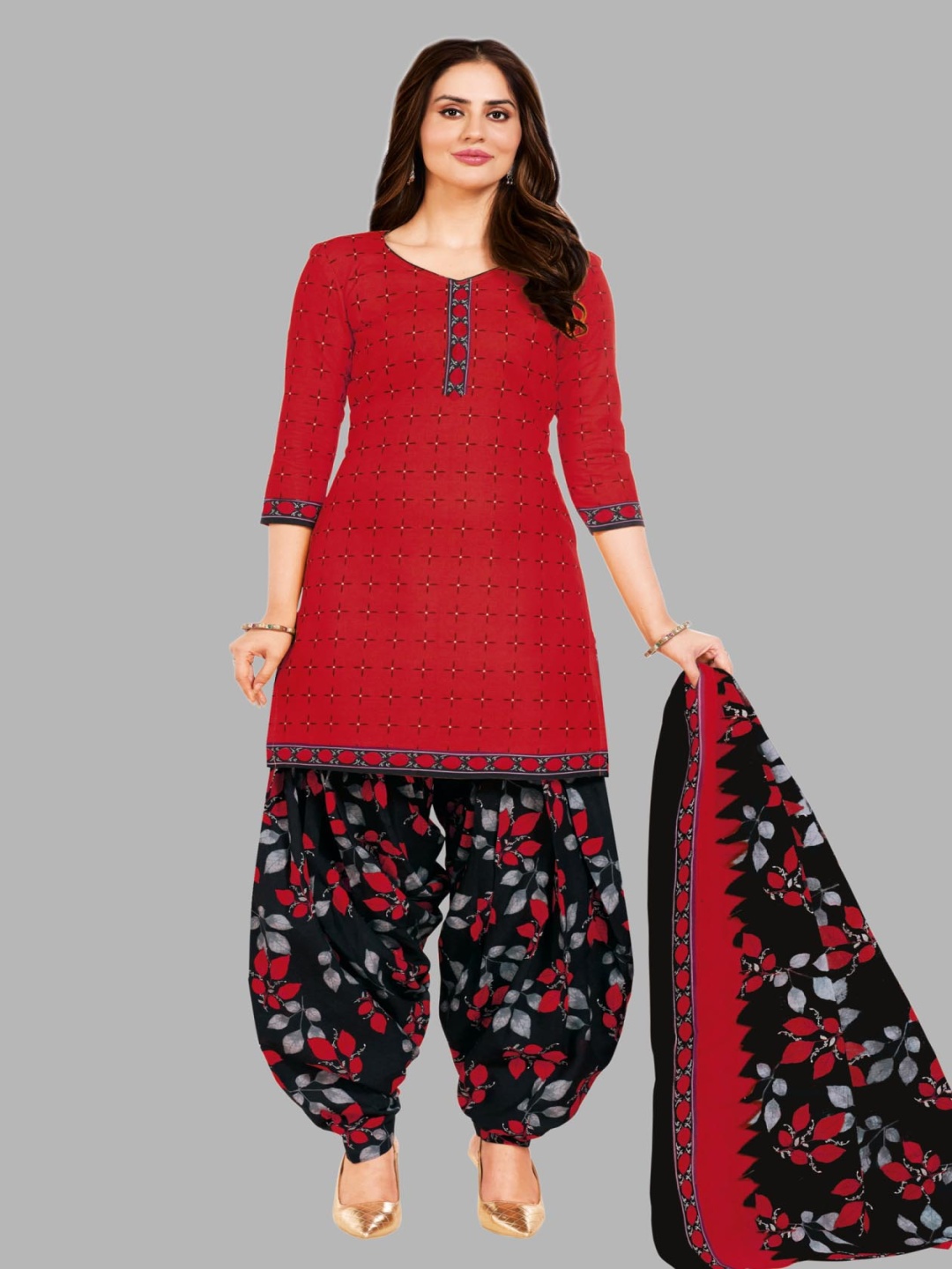 

Simmu Printed Pure Cotton Unstitched Dress Material, Red