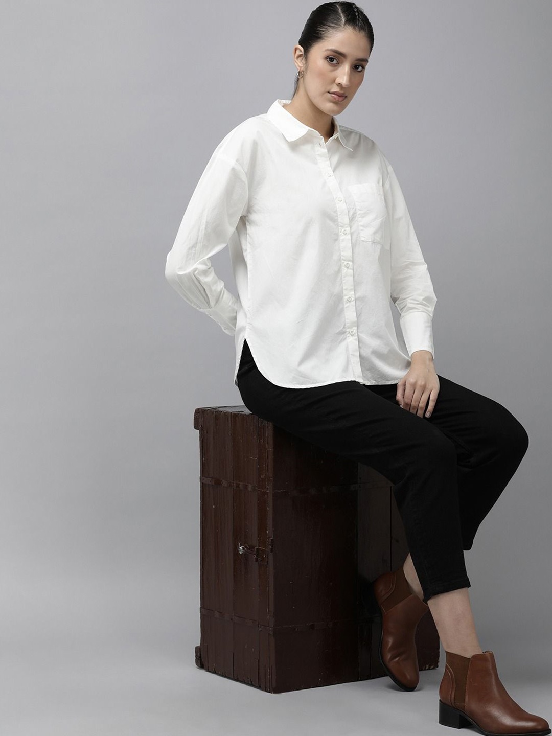 

NANCHI Women Classic Opaque Casual Shirt, White