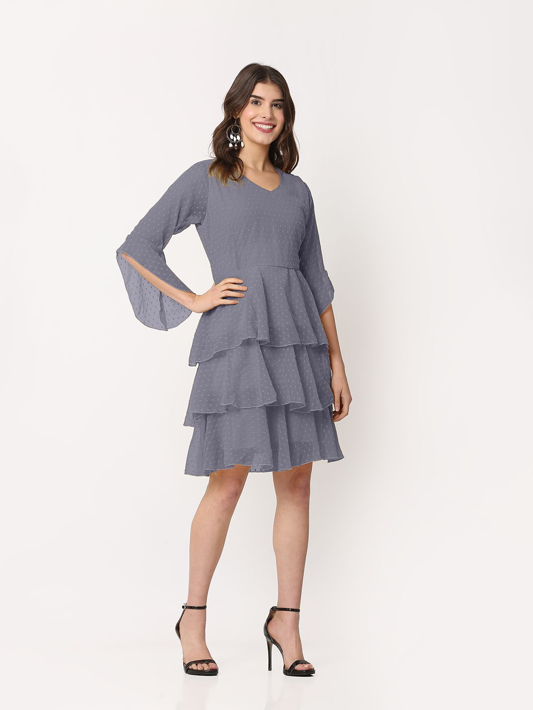 

FLOREOS Women Georgette Fit & Flare Dress, Grey