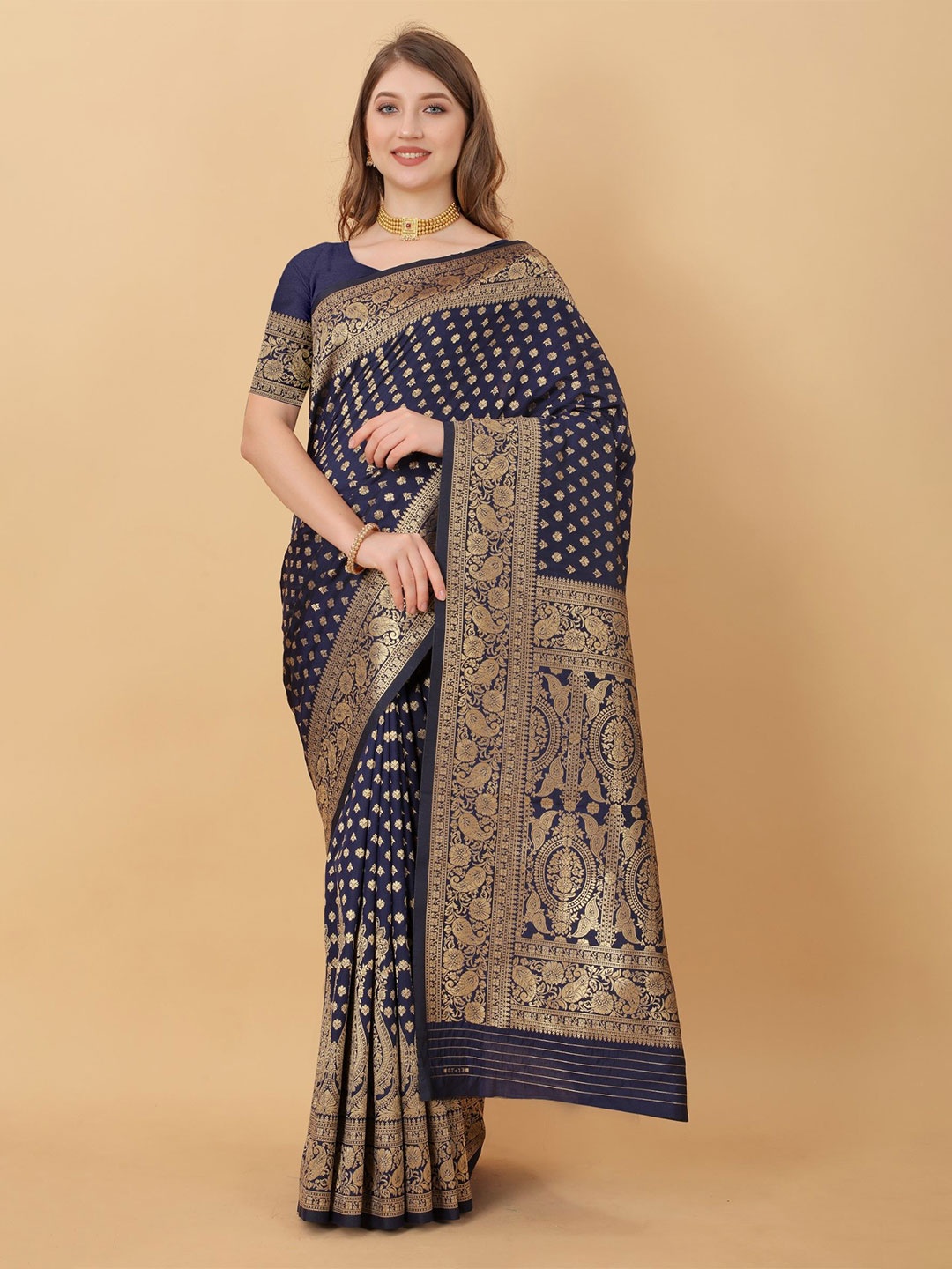 

LeeliPeeri Designer Woven Design Zari Kanjeevaram Saree, Navy blue