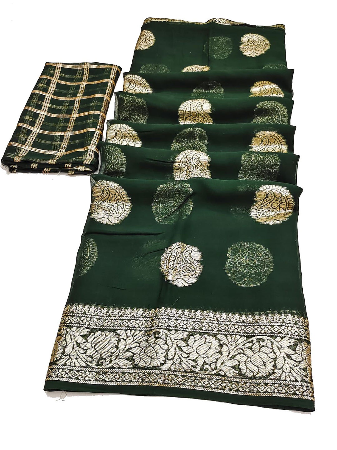 

PAYAL CREATION Ethnic Motifs Zari Pure Georgette Saree, Green