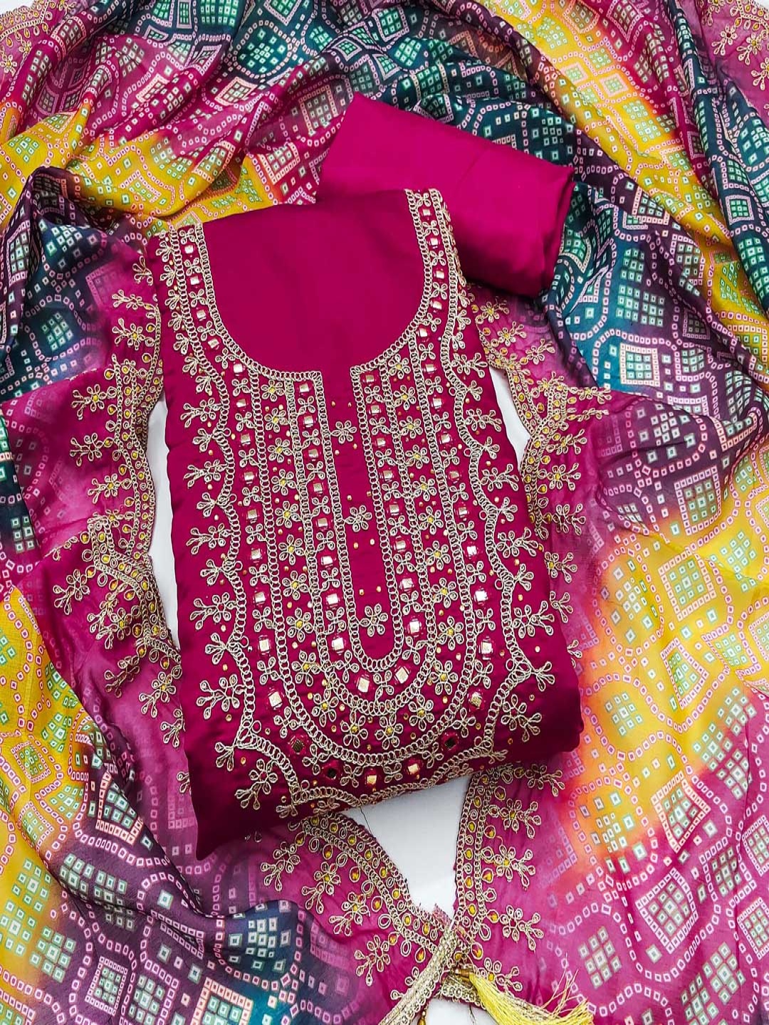 

Maroosh Embellished Unstitched Dress Material, Pink