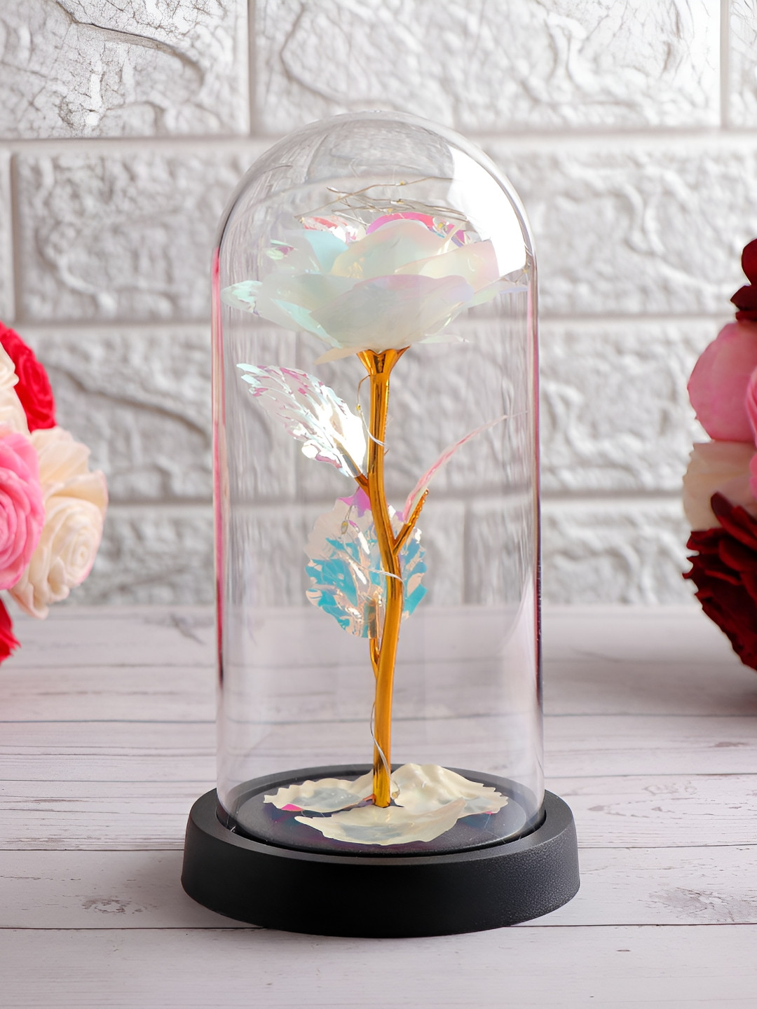 

Archies Pink Crystal Rose Jar of Love Showpiece, White