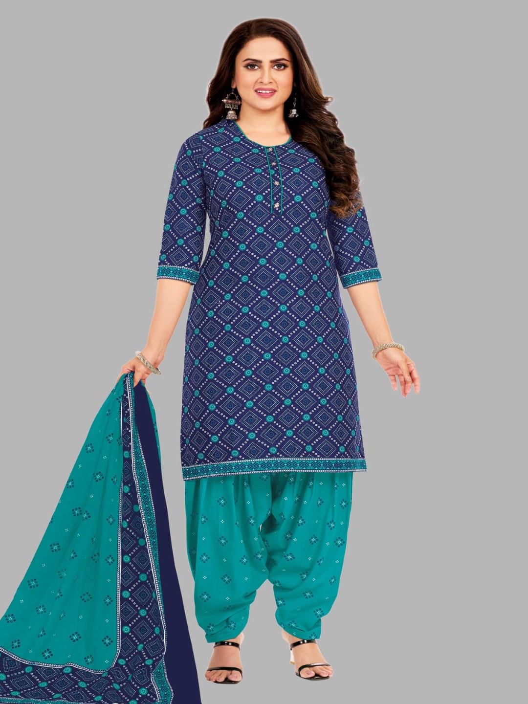 

Simmu Printed Pure Cotton Unstitched Dress Material, Blue