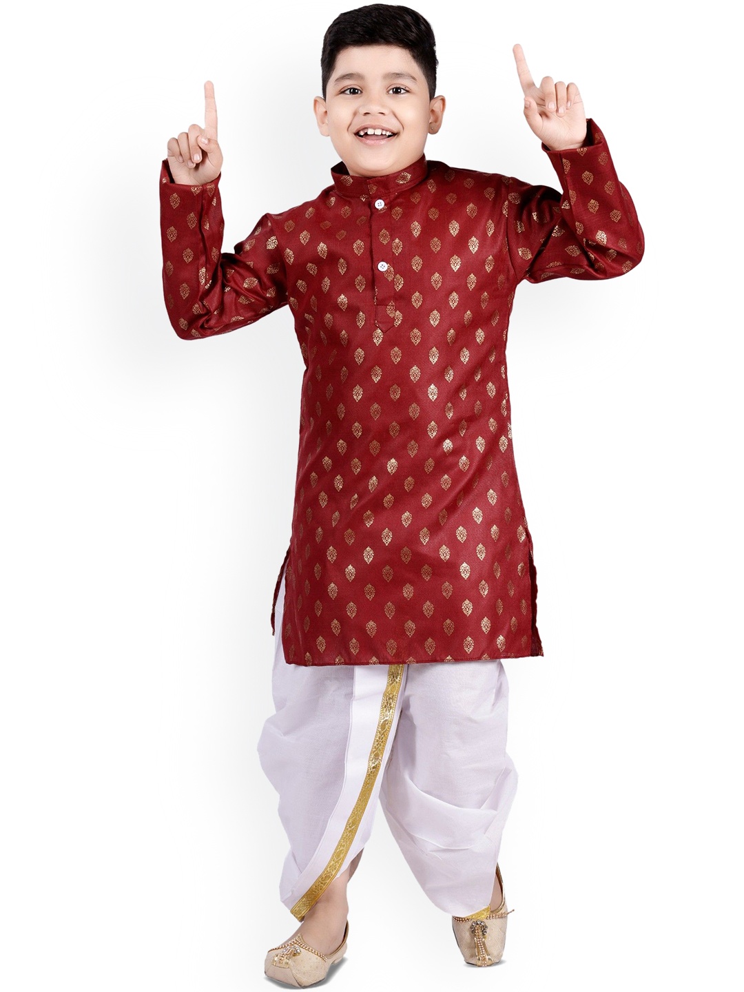 

BAESD Boys Ethnic Motifs Printed Straight Kurta with Dhoti Pants, Maroon