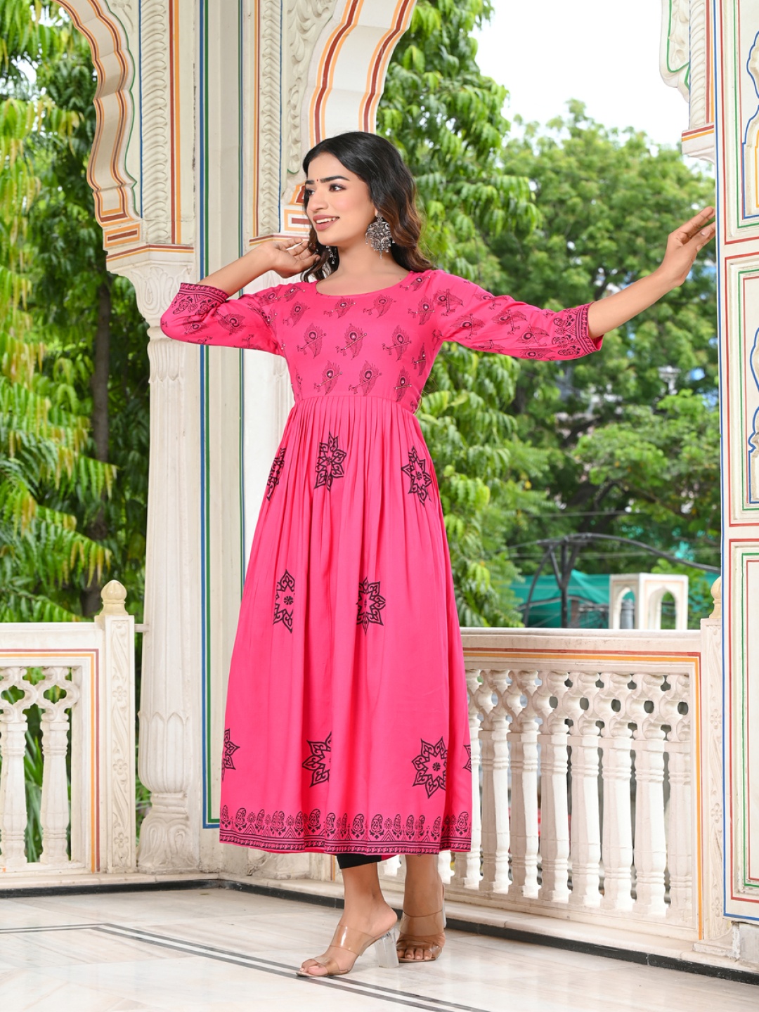 

Moda Rapido Ethnic Motifs Printed Block Printed A-line Kurta, Pink