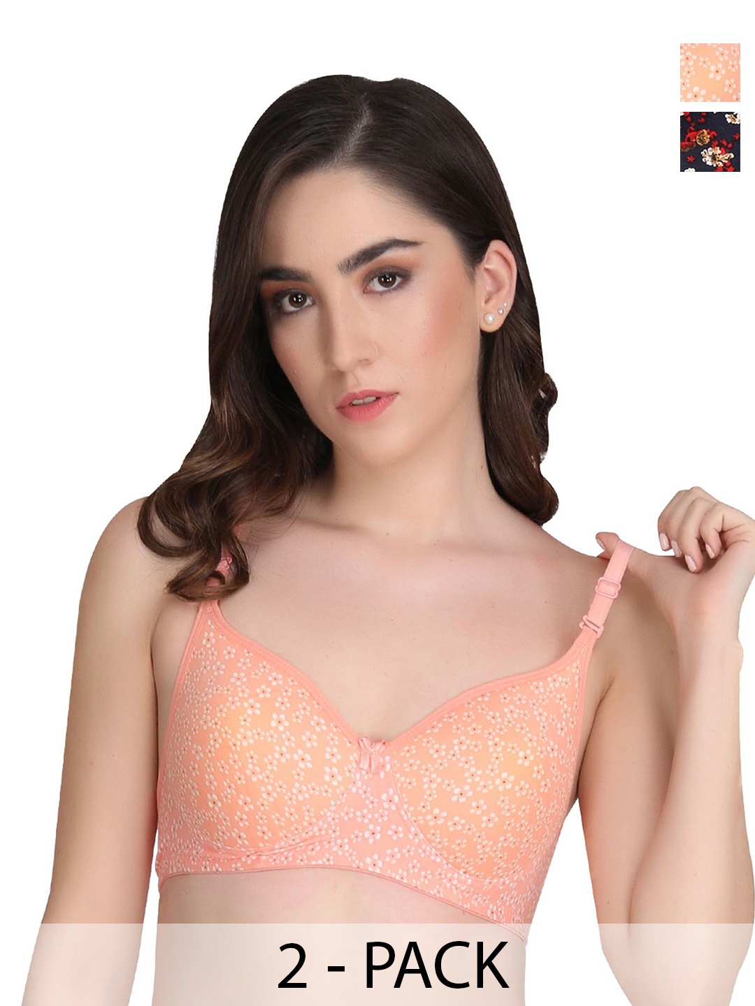 

Liigne Women Pack of 2 Cut and Sew Floral Full Coverage Lightly Padded Bra, Black