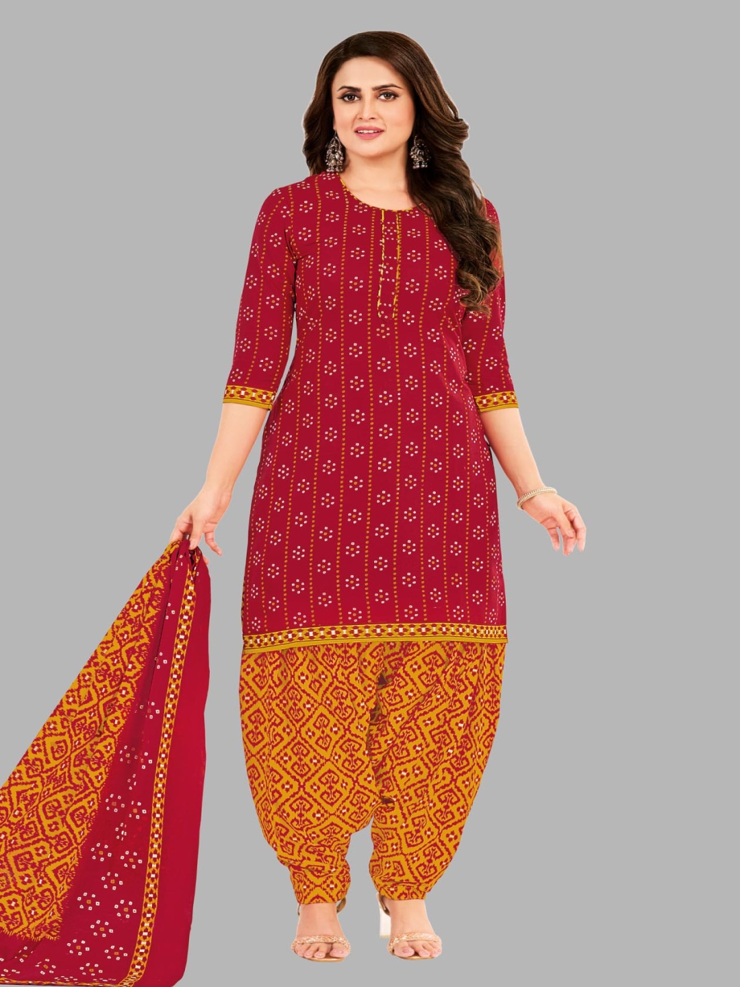 

Simmu Printed Pure Cotton Unstitched Dress Material, Red