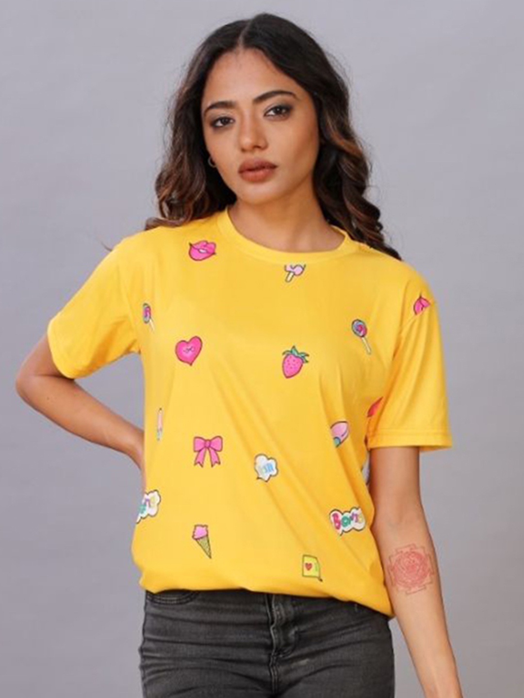 

shriez Women Printed T-shirt, Yellow