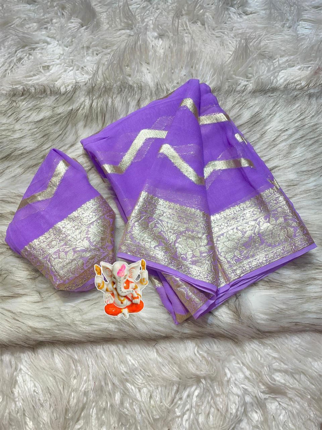 

PAYAL CREATION Striped Zari Pure Georgette Saree, Purple