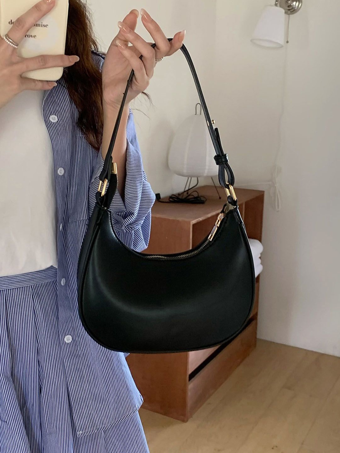 

StyleCast Bucket Shoulder Bag with Applique, Black