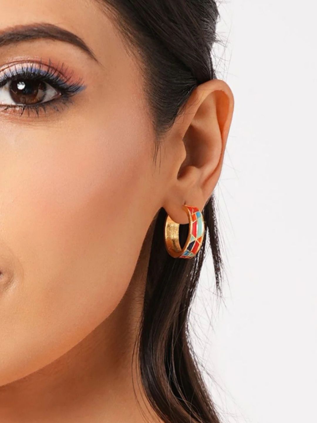 

The Ethereal Store Gold-Plated Enamel Studded Contemporary Half Hoop Earrings