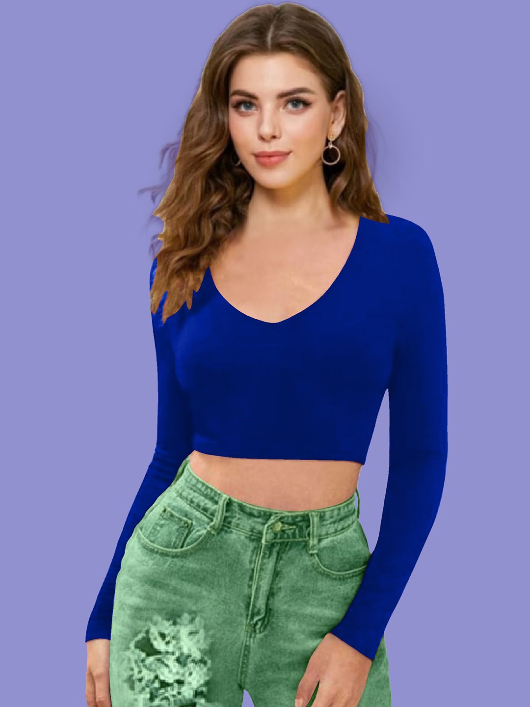 

Dream Beauty Fashion Women V-Neck Fitted Crop Top, Blue