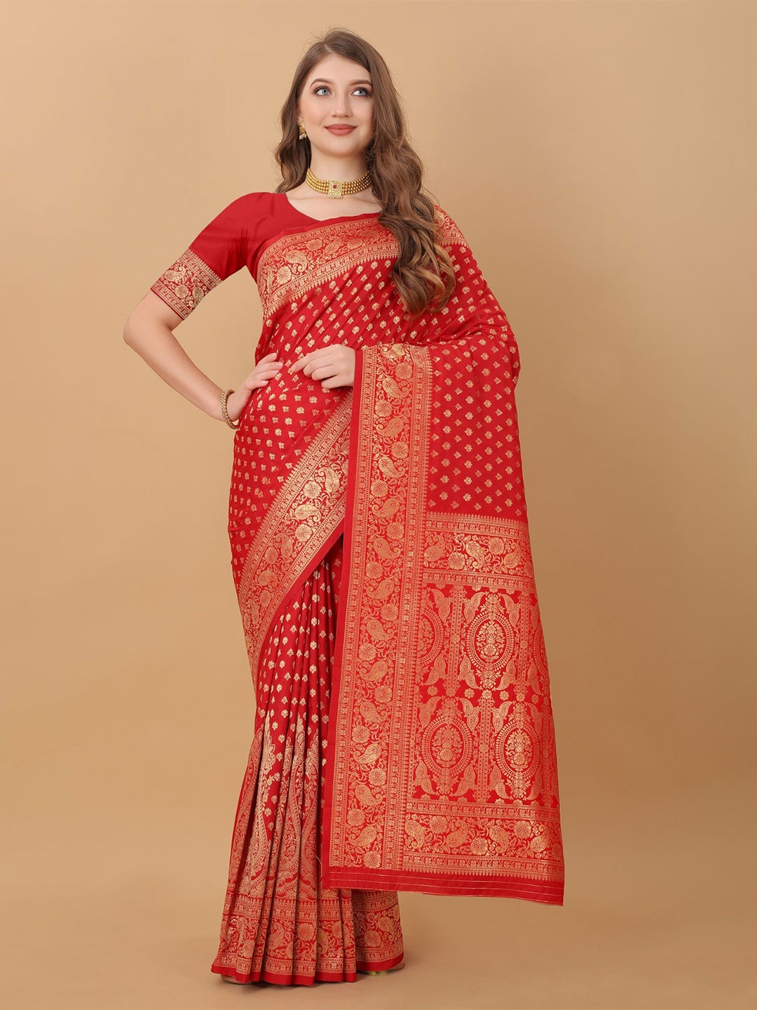 

LeeliPeeri Designer Woven Design Zari Kanjeevaram Saree, Red