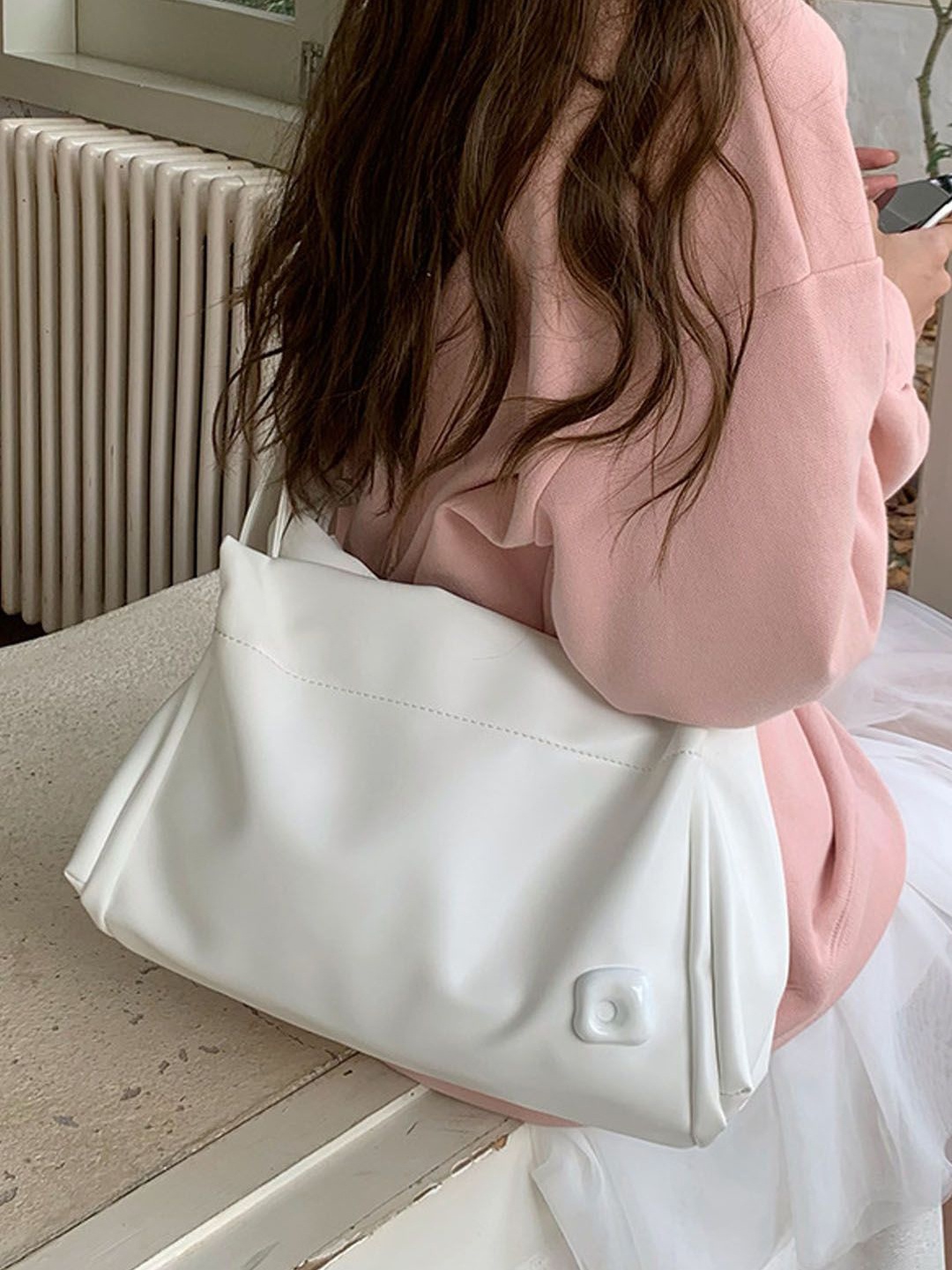 

StyleCast Structured Hobo Bag with Fringed, White