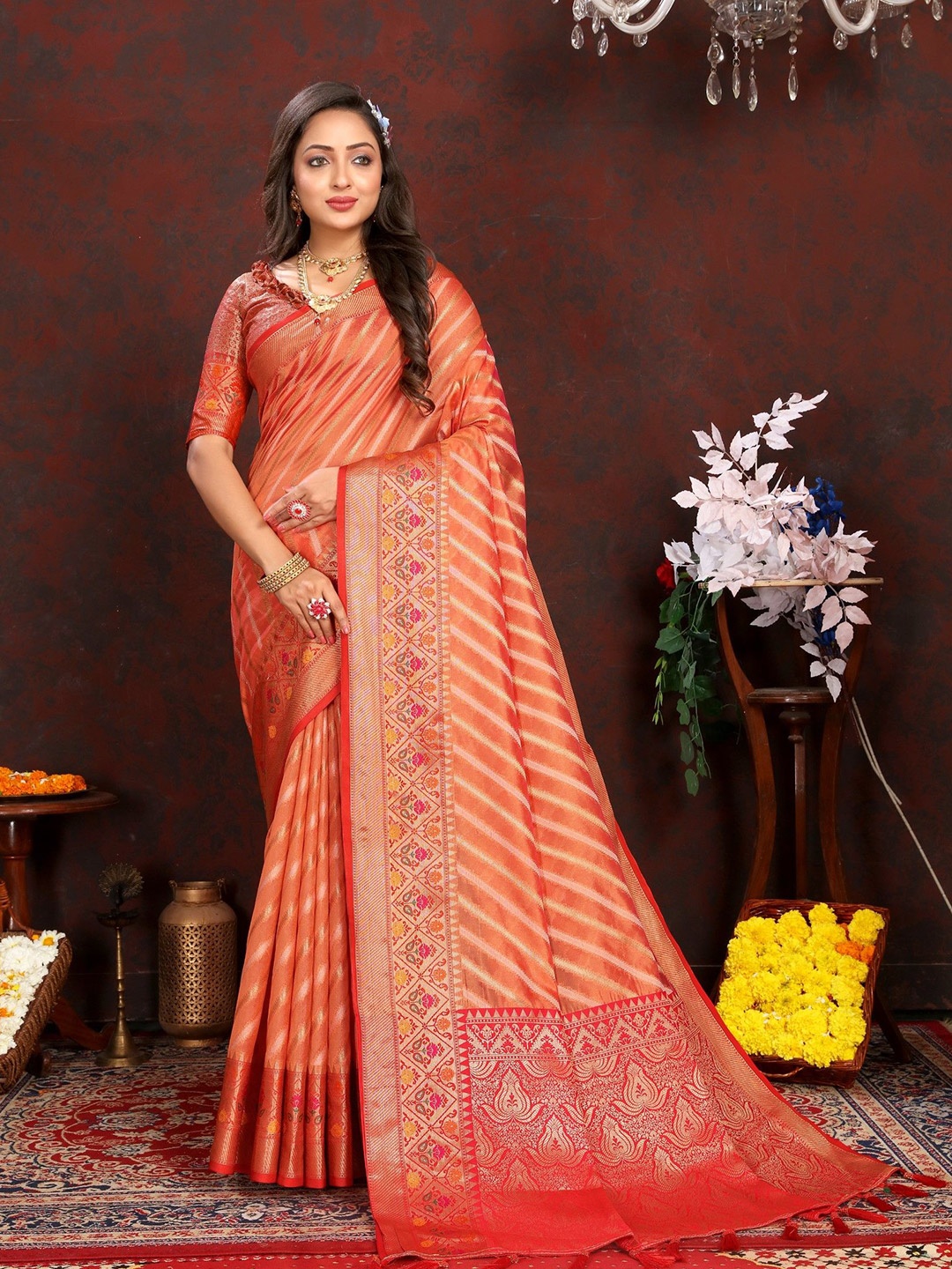 

LeeliPeeri Designer Woven Design Zari Paithani Saree, Peach