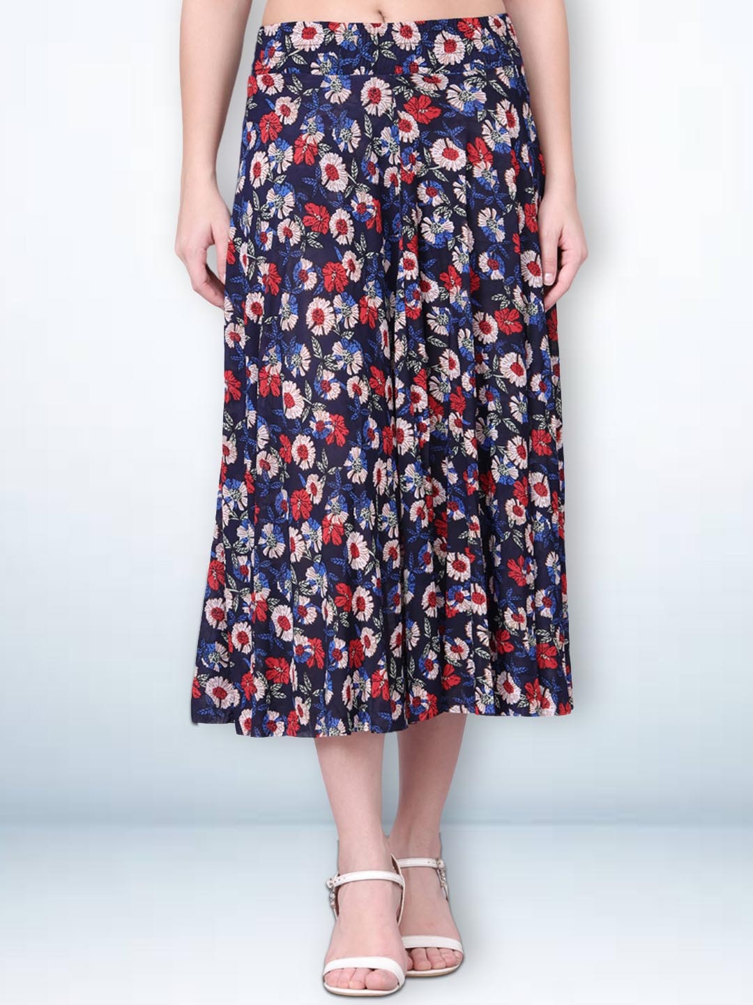 

Jinfo Women Floral Printed Midi Skirt, Navy blue