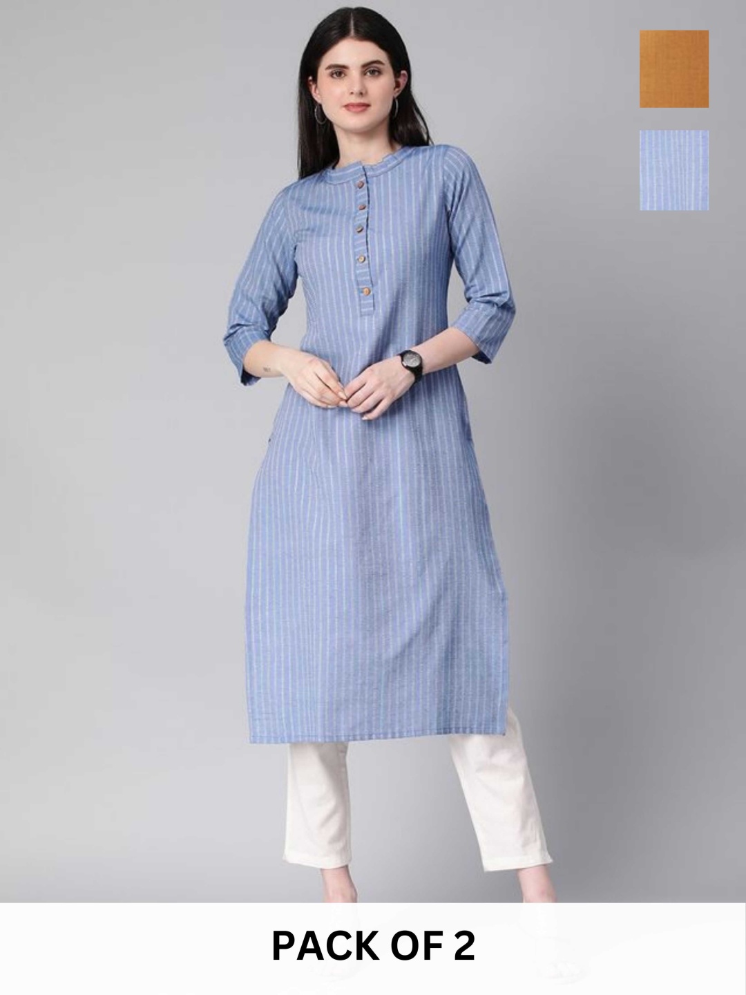 

KALINI Women Striped Kurta, Blue