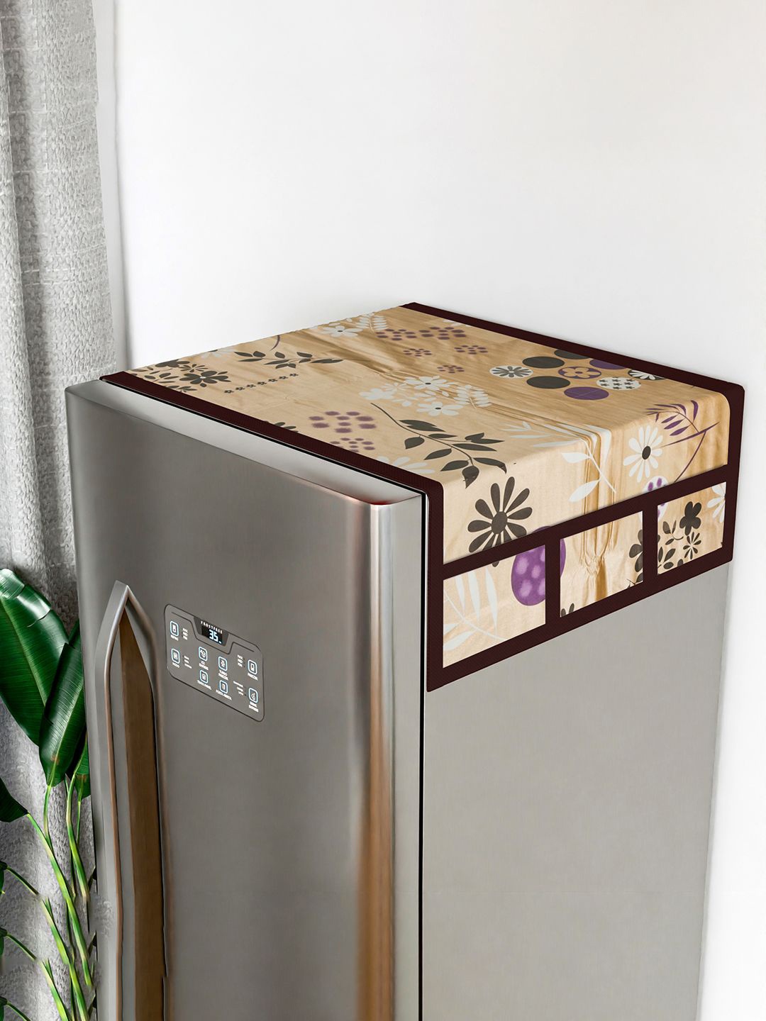 

Kuber Industries Brown & Black Printed Refrigerator Cover